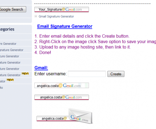 Gerador de assinaturas com seu email