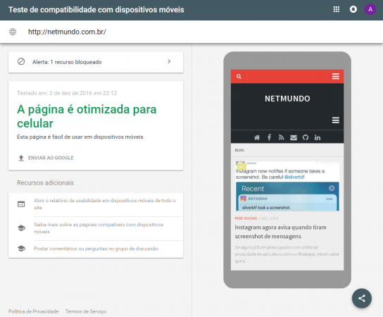 Teste de compatibilidade com dispositivos móveis